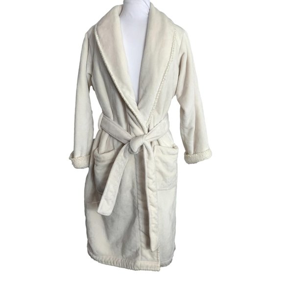Pottery Barn Womens Bath Robe One Size White Soft Fluffy Tie Closure Pockets